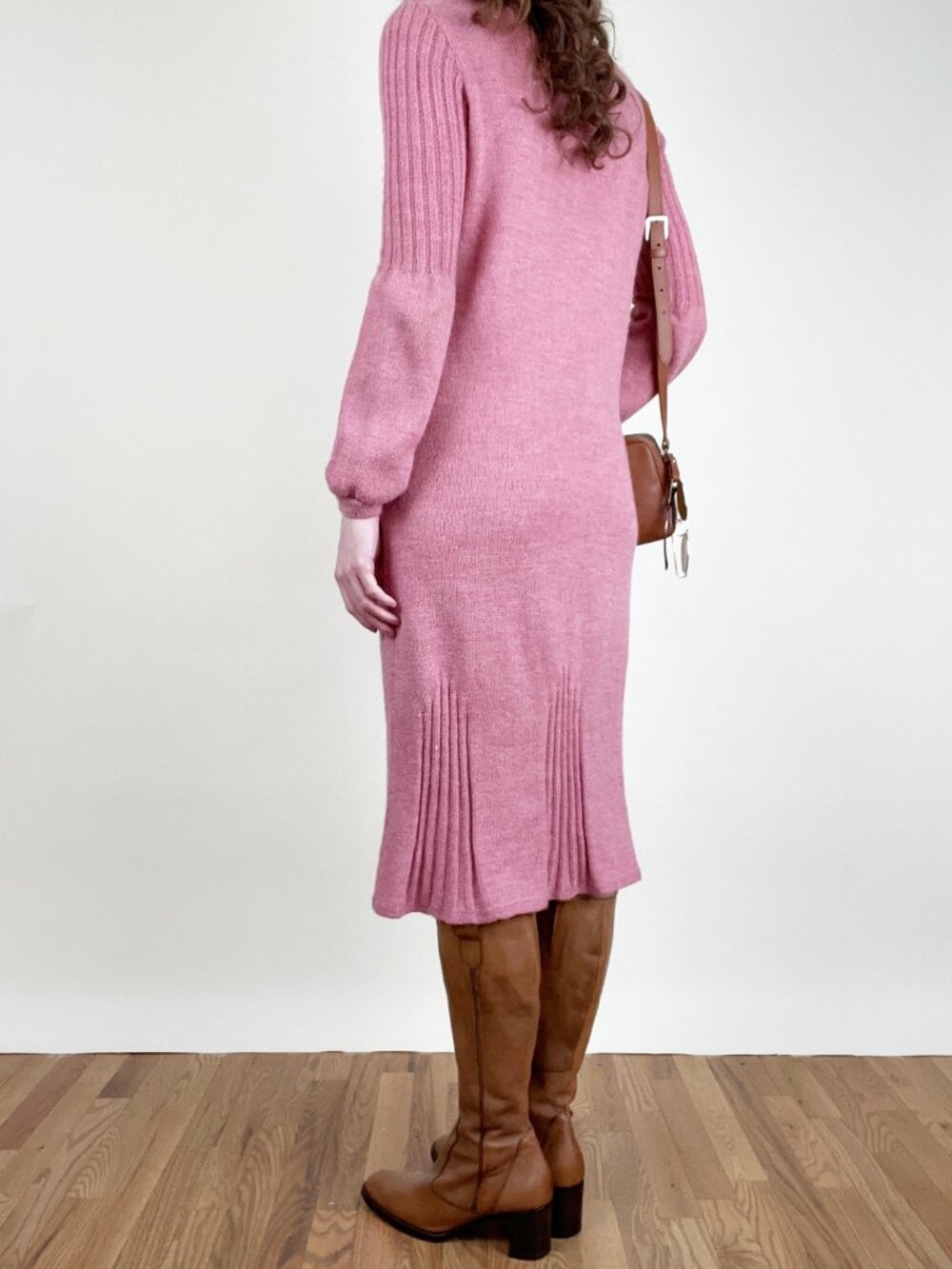 Vintage 70s Knit Midi Dress Long Balloon Sleeve Pussybow Feminine Coquette 1970s - Picture 4 of 8